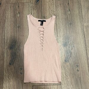 Forever 21 Blush Lace-Up Ribbed Tank Top